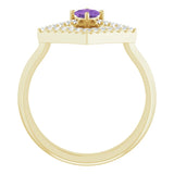 Square Amethyst Accented Ring with Diamond Accents in Yellow Gold