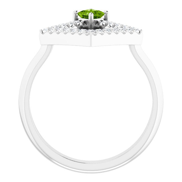 Square Peridot Accented Ring with Diamond Accents in Platinum