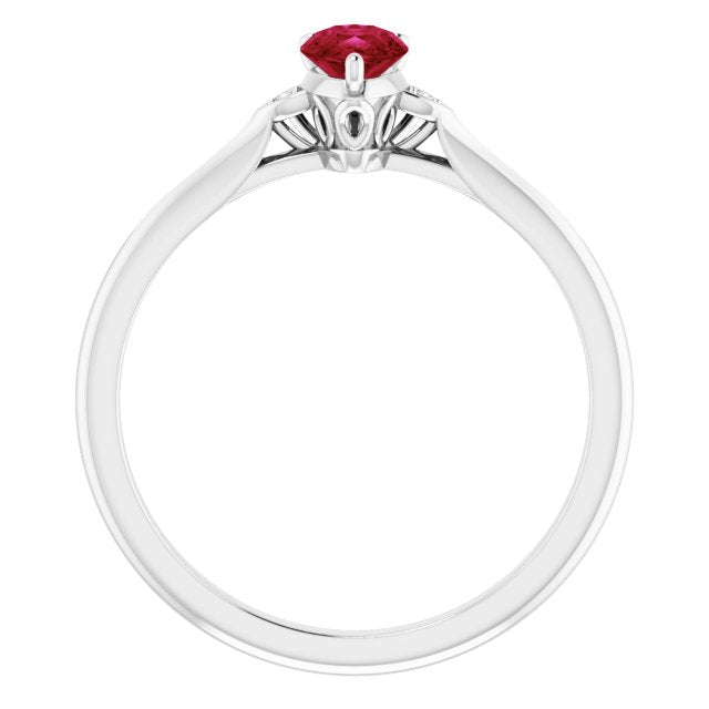 Pear Ruby Accented Ring with Diamond Accents in Gold and Platinum