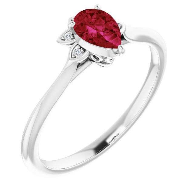 Pear Ruby Accented Ring with Diamond Accents in Gold and Platinum