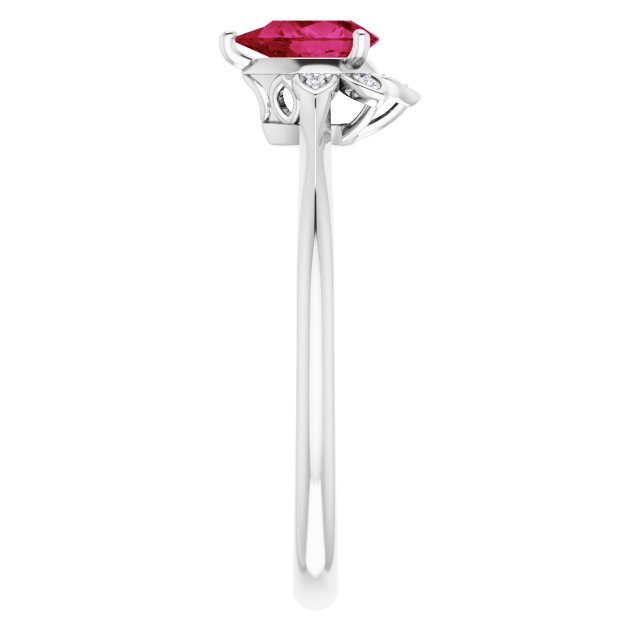 Pear Ruby Accented Ring with Diamond Accents in Gold and Platinum