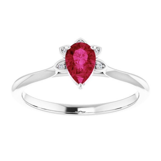 Pear Ruby Accented Ring with Diamond Accents in Gold and Platinum