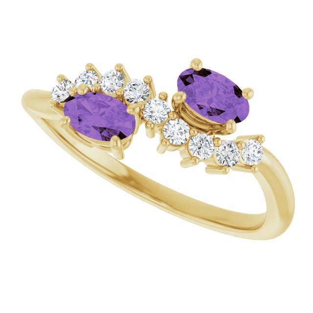 Oval Amethyst & Diamond Two Stone Ring in Gold and Platinum