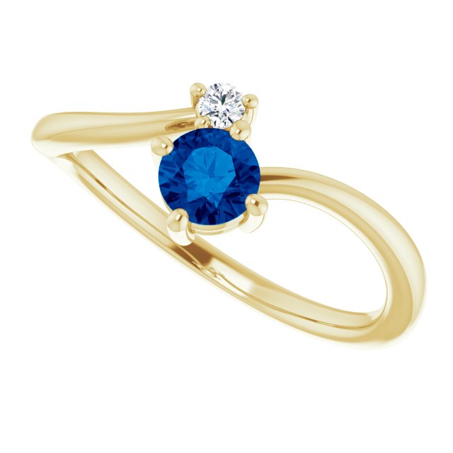 Round Blue Sapphire & Diamond Two Stone Ring in Gold and Platinum