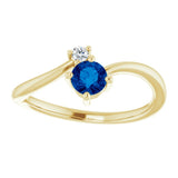 Round Blue Sapphire & Diamond Two Stone Ring in Gold and Platinum