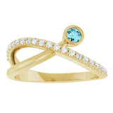 Round Blue Zircon & Diamond Accented Ring in Yellow Gold