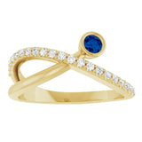 Round Blue Sapphire & Diamond Accented Ring in Yellow Gold