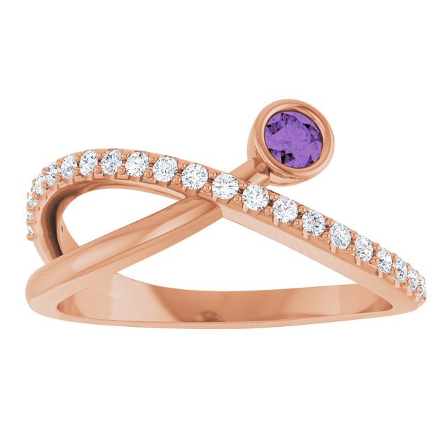Round Amethyst Accented Ring with Diamond Accents in Rose Gold