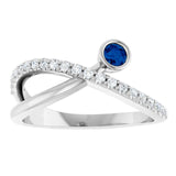 Round Blue Sapphire & Diamond Accented Ring in White Gold
