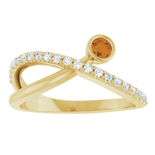 Round Citrine Accented Ring with Diamond Accents in Yellow Gold