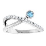 Round Aquamarine Accented Ring with Diamond Accents in White Gold