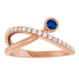 Round Blue Sapphire & Diamond Accented Ring in Rose Gold