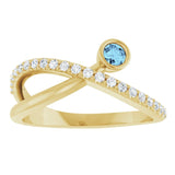 Round Aquamarine Accented Ring with Diamond Accents in Yellow Gold