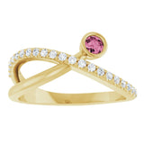 Round Pink Tourmaline & Diamond Accented Ring in Yellow Gold