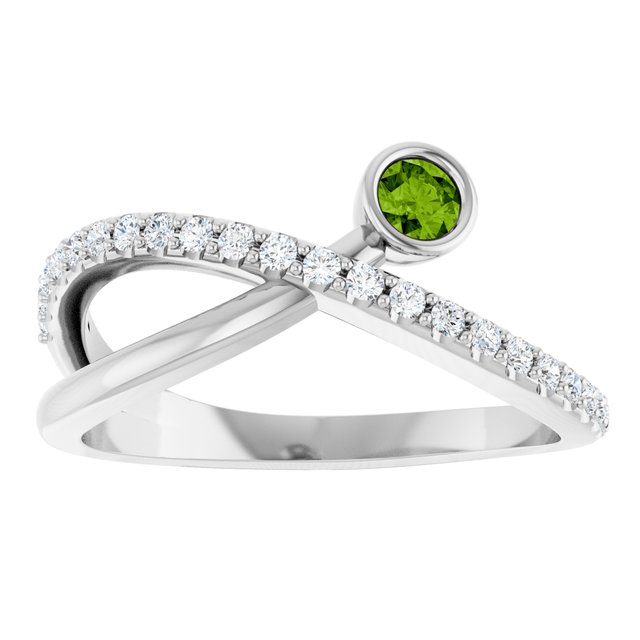 Round Peridot Accented Ring with Diamond Accents in Platinum