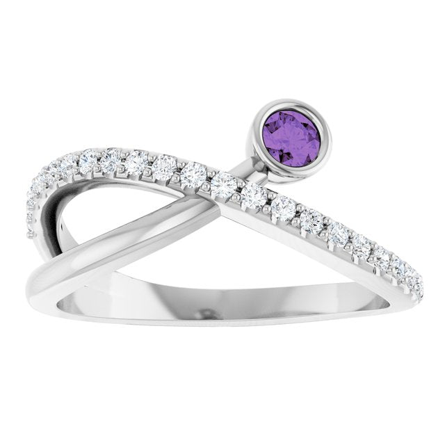 Round Amethyst Accented Ring with Diamond Accents in Platinum