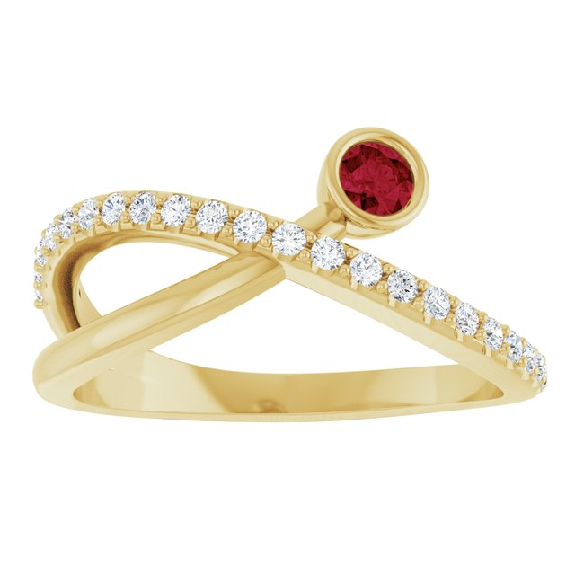 Round Ruby Accented Ring with Diamond Accents in Yellow Gold