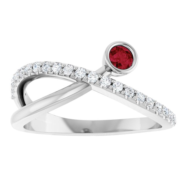 Round Ruby Accented Ring with Diamond Accents in White Gold