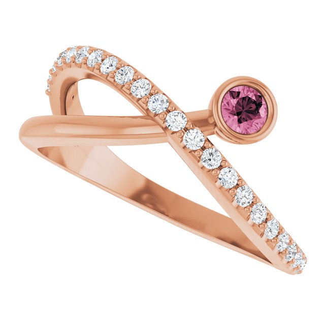 Round Pink Tourmaline & Diamond Accented Ring in Rose Gold