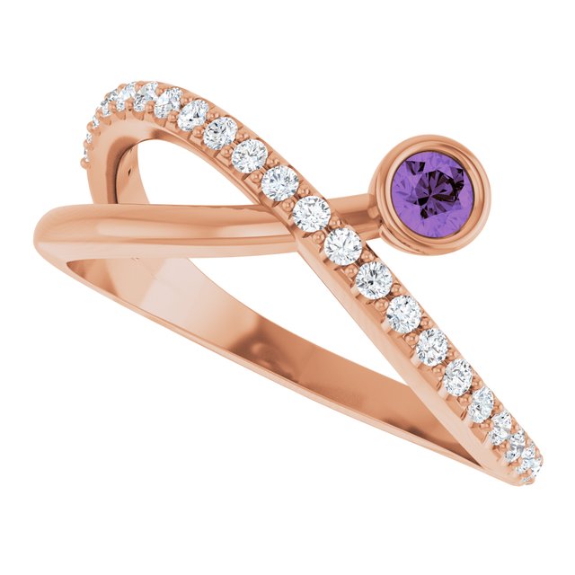 Round Amethyst Accented Ring with Diamond Accents in Rose Gold