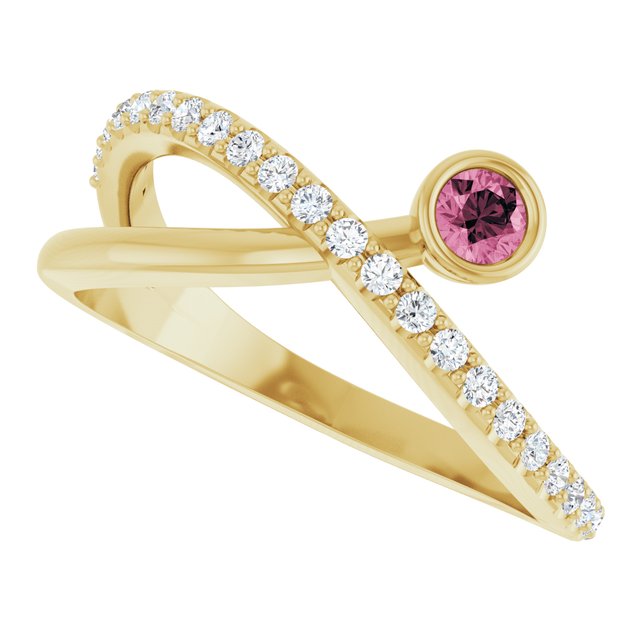 Round Pink Tourmaline & Diamond Accented Ring in Yellow Gold