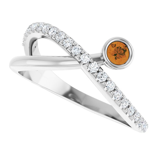 Round Citrine Accented Ring with Diamond Accents in Platinum