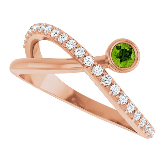 Round Peridot Accented Ring with Diamond Accents in Rose Gold