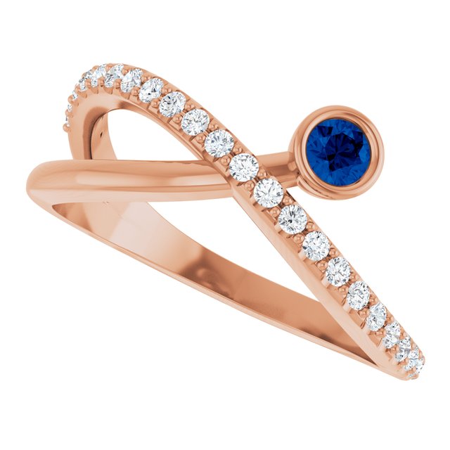 Round Blue Sapphire & Diamond Accented Ring in Rose Gold