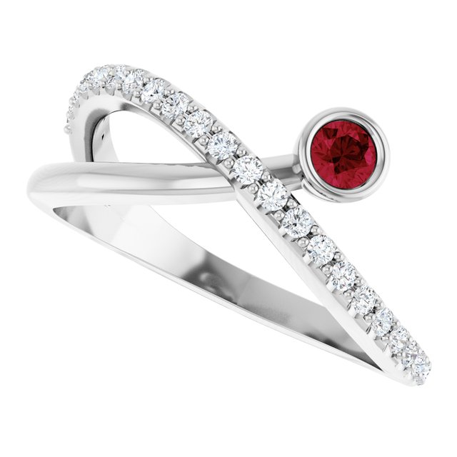 Round Ruby Accented Ring with Diamond Accents in Platinum