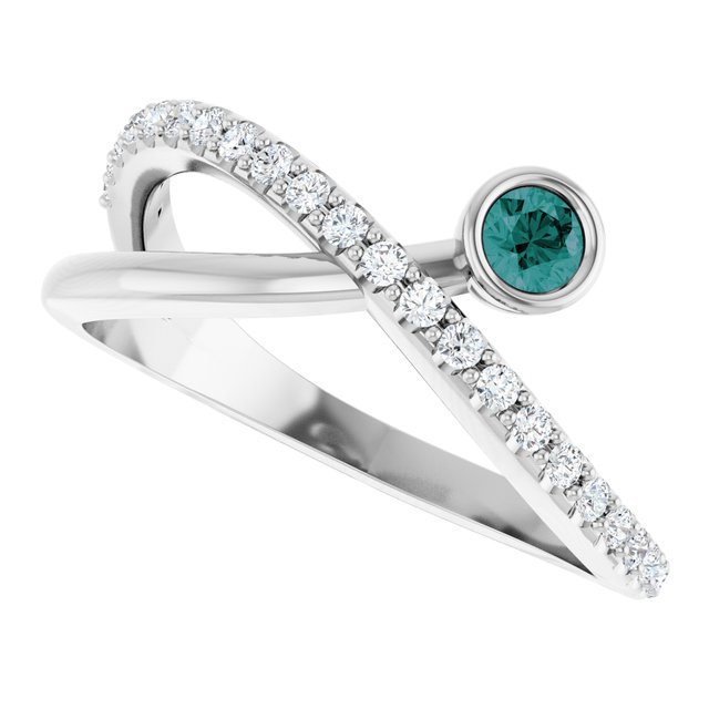 Round Alexandrite Accented Ring with Diamond Accents in White Gold