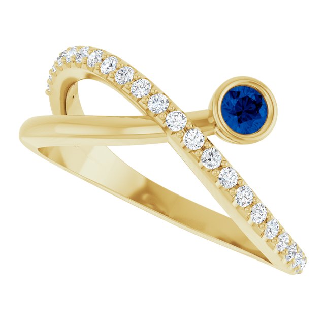 Round Blue Sapphire & Diamond Accented Ring in Yellow Gold