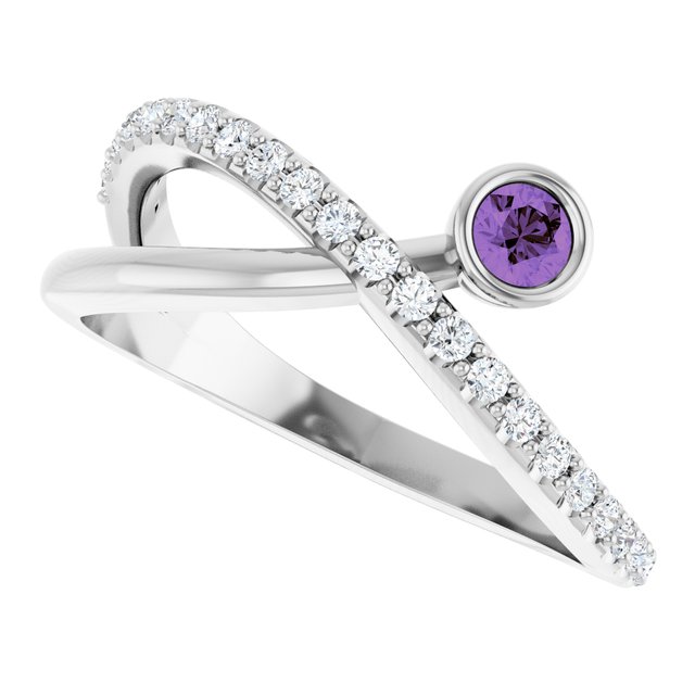 Round Amethyst Accented Ring with Diamond Accents in White Gold
