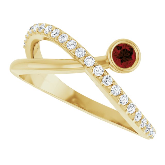 Round Mozambique Garnet & Diamond Accented Ring in Yellow Gold