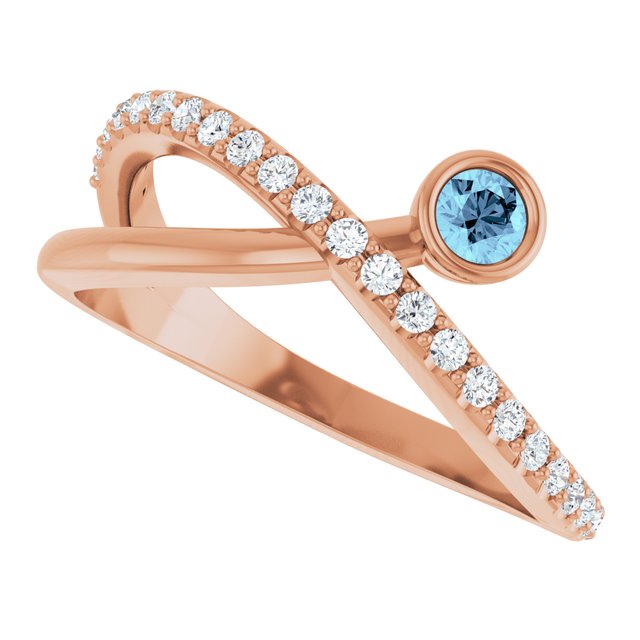 Round Aquamarine Accented Ring with Diamond Accents in Rose Gold