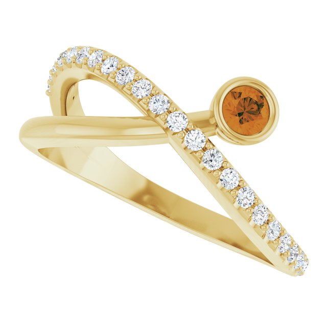 Round Citrine Accented Ring with Diamond Accents in Yellow Gold