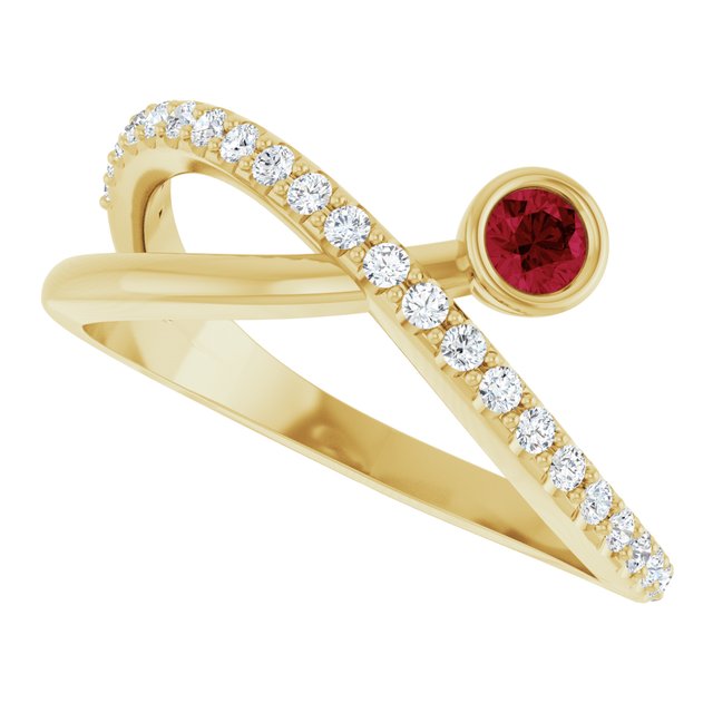 Round Ruby Accented Ring with Diamond Accents in Yellow Gold