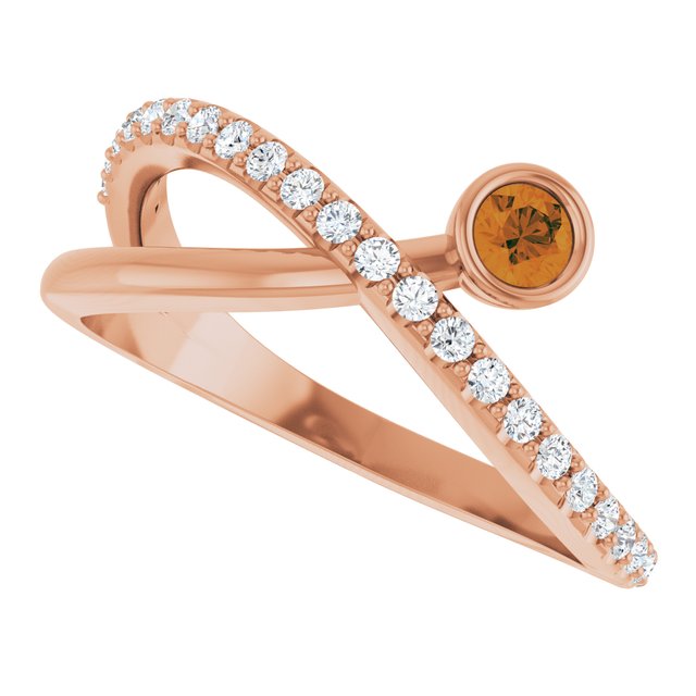 Round Citrine Accented Ring with Diamond Accents in Rose Gold