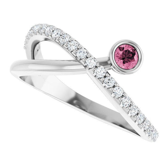 Round Pink Tourmaline & Diamond Accented Ring in White Gold