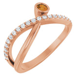 Round Citrine Accented Ring with Diamond Accents in Rose Gold