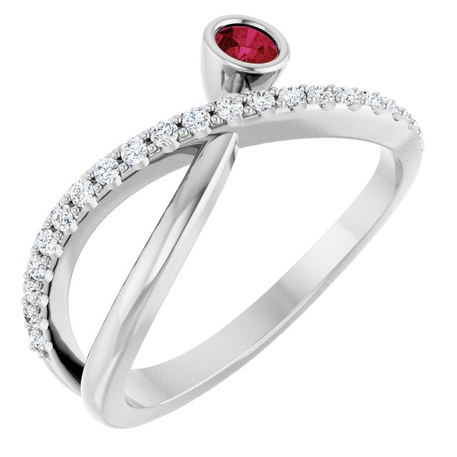 Round Ruby Accented Ring with Diamond Accents in Platinum