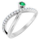 Round Emerald Accented Ring with Diamond Accents in White Gold