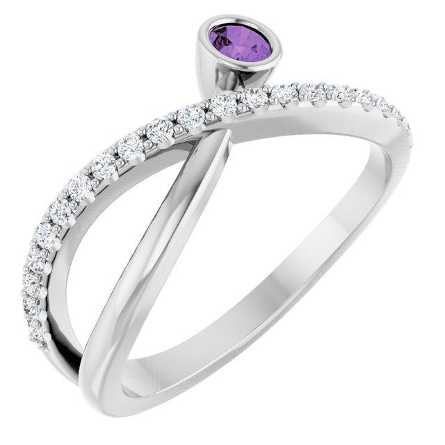Round Amethyst Accented Ring with Diamond Accents in White Gold
