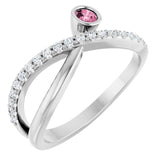 Round Pink Tourmaline & Diamond Accented Ring in White Gold