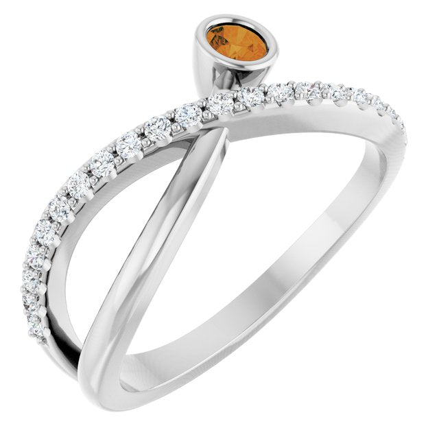 Round Citrine Accented Ring with Diamond Accents in Platinum