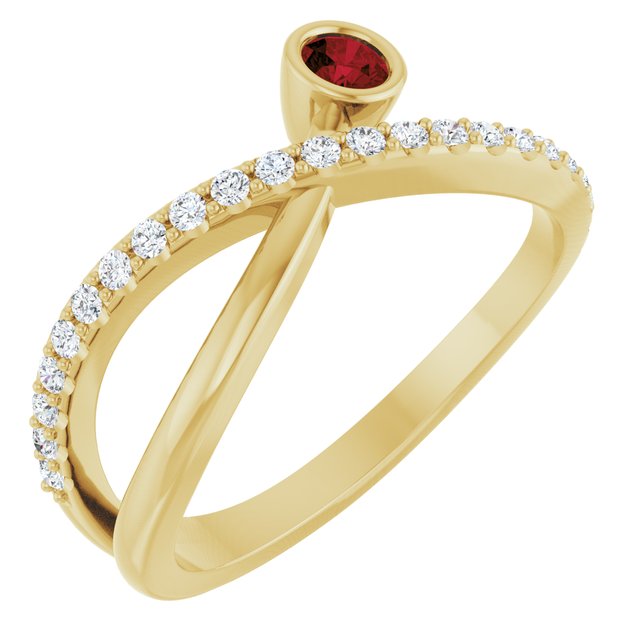Round Mozambique Garnet & Diamond Accented Ring in Yellow Gold