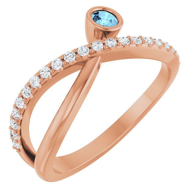 Round Aquamarine Accented Ring with Diamond Accents in Rose Gold