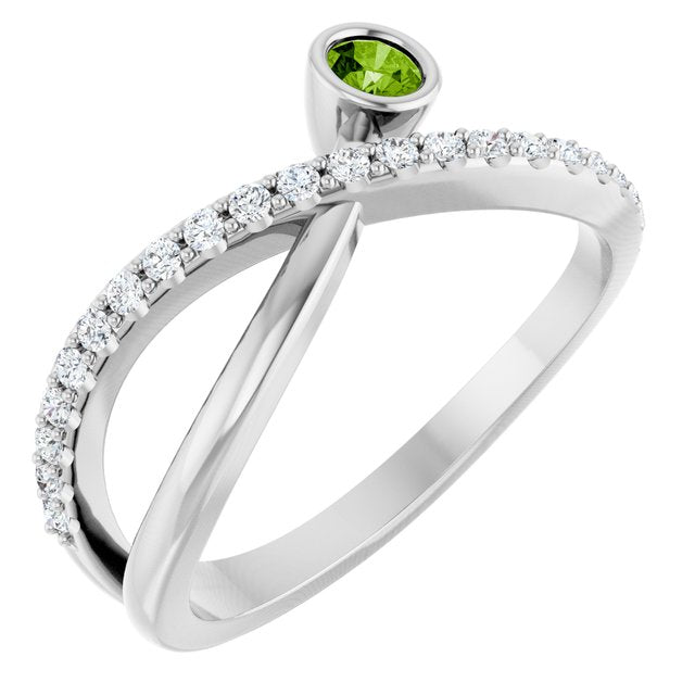 Round Peridot Accented Ring with Diamond Accents in White Gold