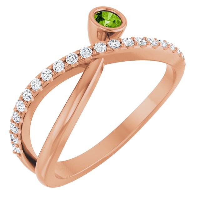 Round Peridot Accented Ring with Diamond Accents in Rose Gold
