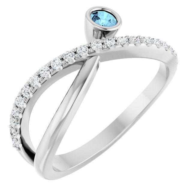 Round Aquamarine Accented Ring with Diamond Accents in Platinum