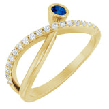 Round Blue Sapphire & Diamond Accented Ring in Yellow Gold